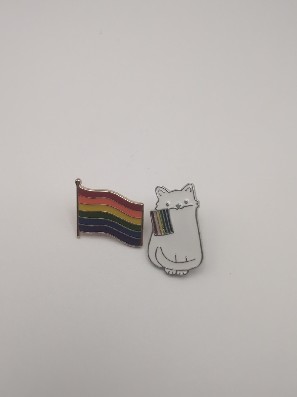 2 Enamel  Pins Pride rainbow Flag & White Cat Pride Flag Set Brand New LGBT